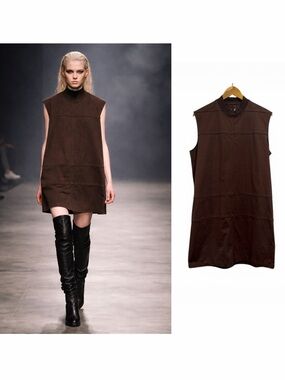 Rick Owens Brown Midi Dress Sleeveless Oversized XS Casual Work Sphinx FW15 🟡